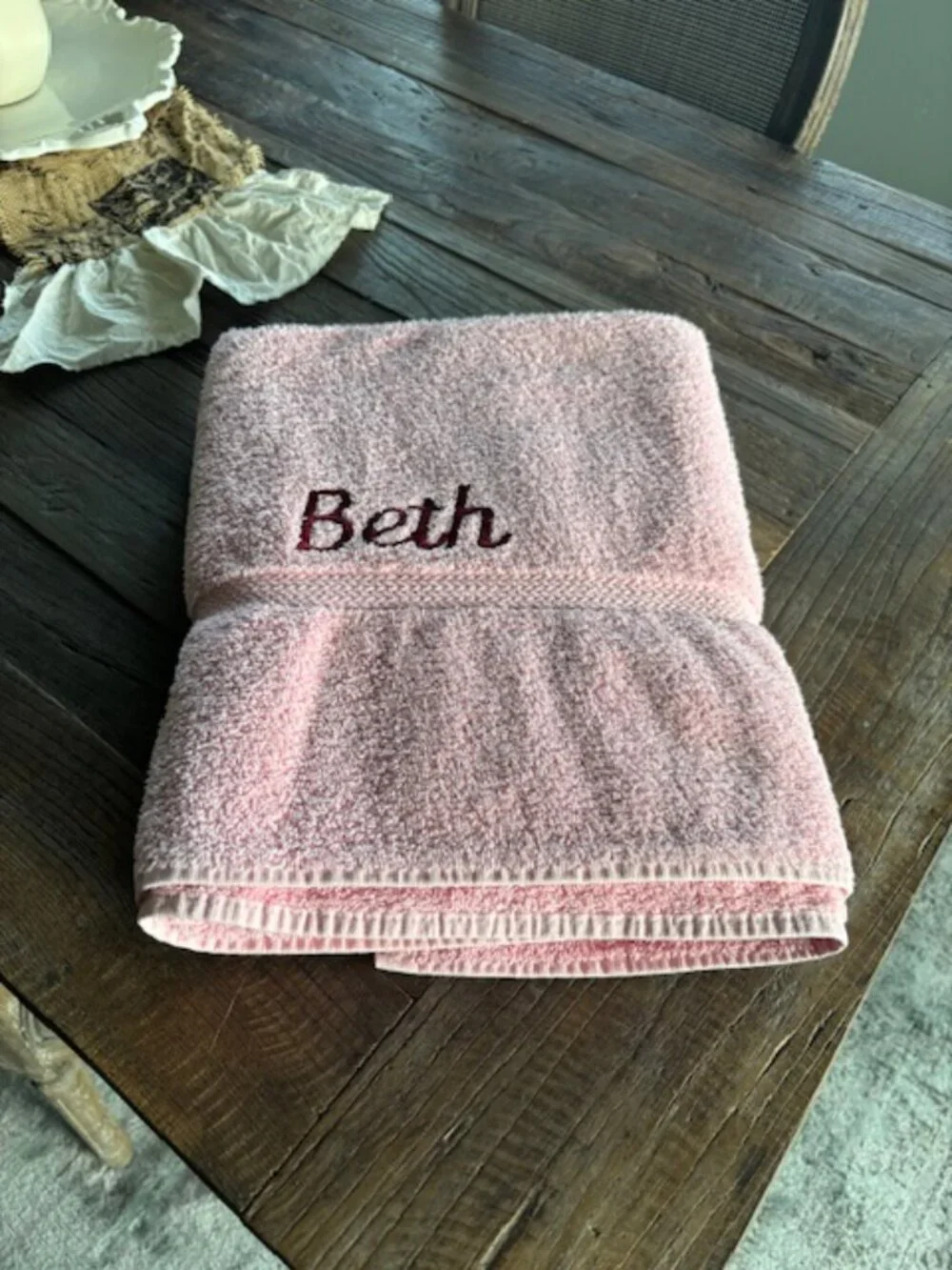 Monogrammed pink bath sheet - SALE!